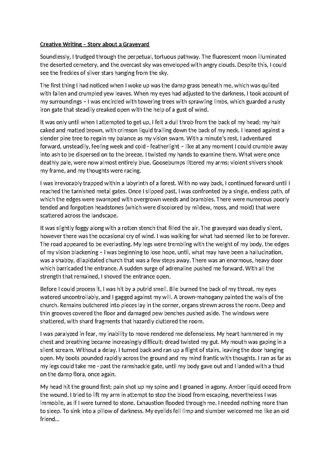 Grade 9 Creative Writing Short Story: Scary Graveyard PDF Example