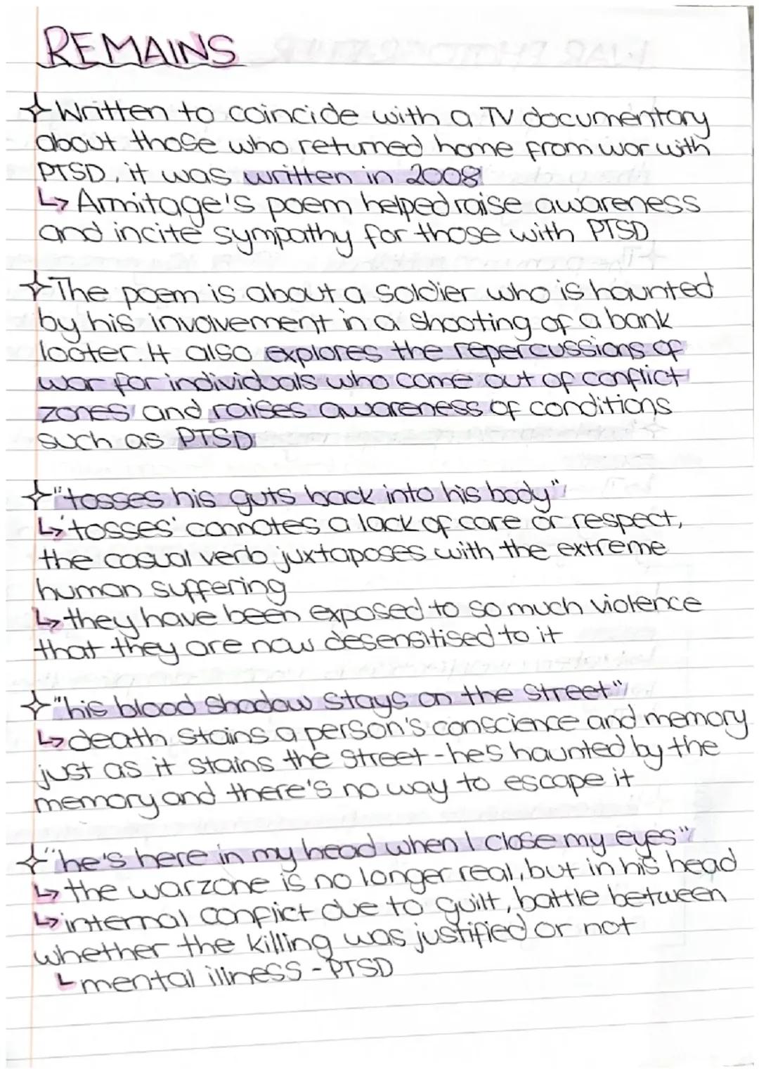 Poetry - Power and Conflict - Remains