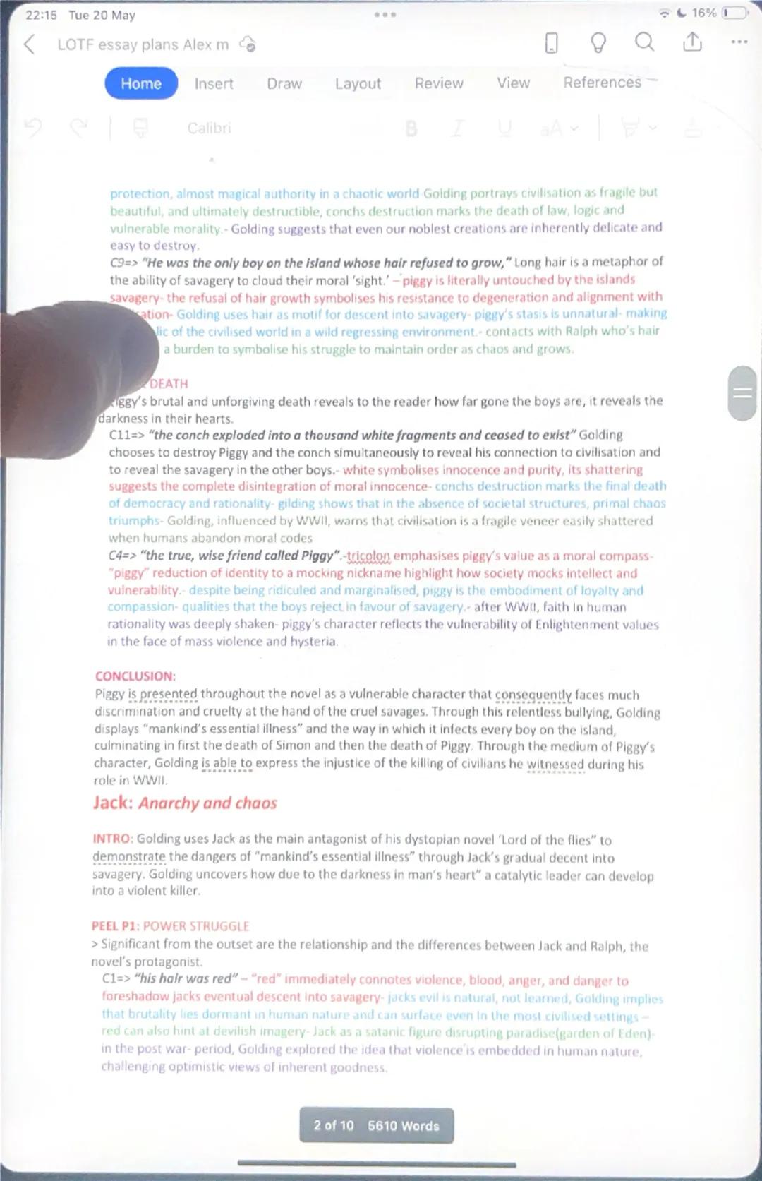 22:14 Tue 20 May
< LOTF essay plans Alex m
17%
Q
Home Insert Draw Layout Review View References
9
Calibri
B
UA
Downloading recent changes...