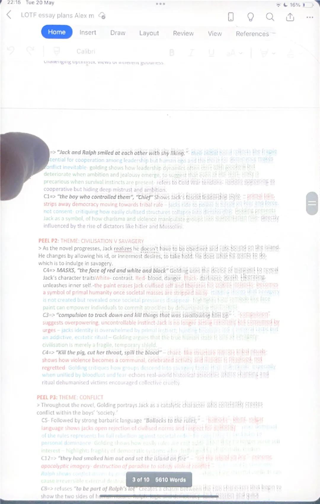 22:14 Tue 20 May
< LOTF essay plans Alex m
17%
Q
Home Insert Draw Layout Review View References
9
Calibri
B
UA
Downloading recent changes...