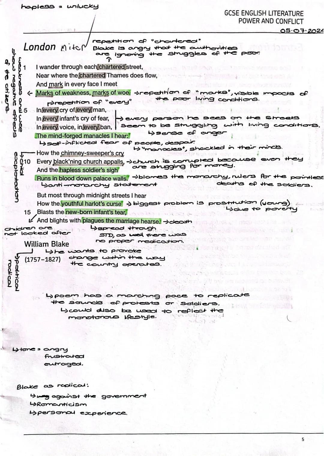 hapless
unlucky
GCSE ENGLISH LITERATURE
POWER AND CONFLICT
05-07-2024
of the citizers.
show negative effects
weakness and woe
child
exploita