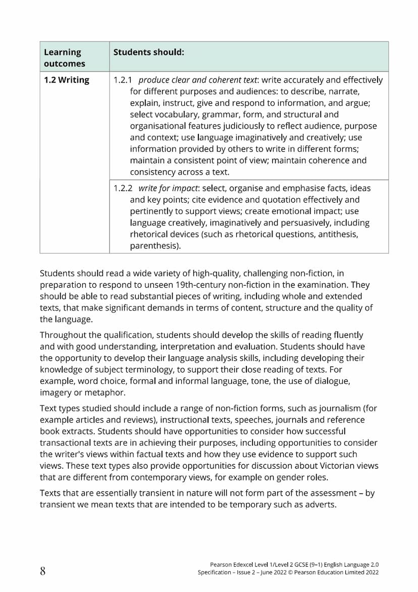 GCSE (9-1)
English
Language 2.0
Vant
Rele
Engaging
Creative
P Pearson
Edexcel
Transactional
Practical
Functional
Specification
Pearson Edexc