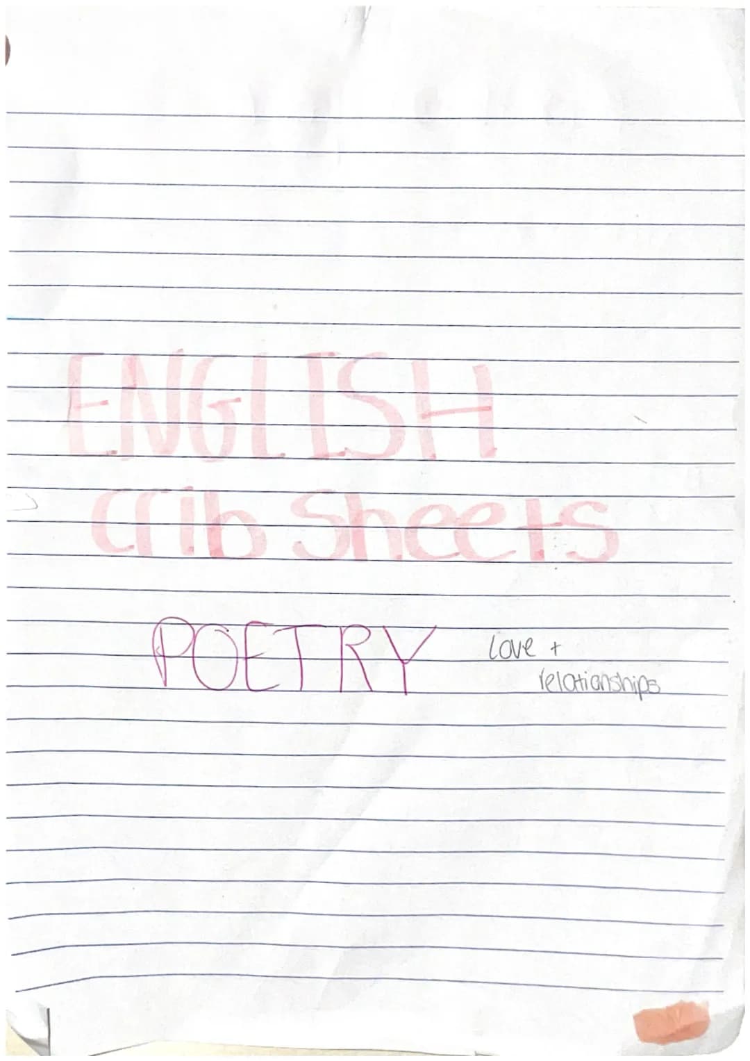 ENGLISH
Crib Sheets
POETRY
Love+
relationships "
Singh song!
by streets Daljit Nagra (modern)
ENJAMBMENT (reflects excitement and passion)
S