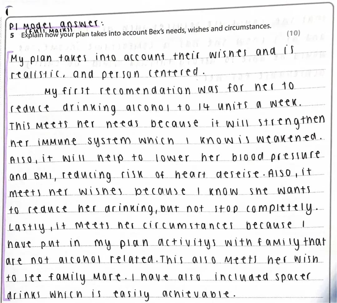 Health and Social Care Q5 Model Answer PDF for GCSE English - Grade 9 Example