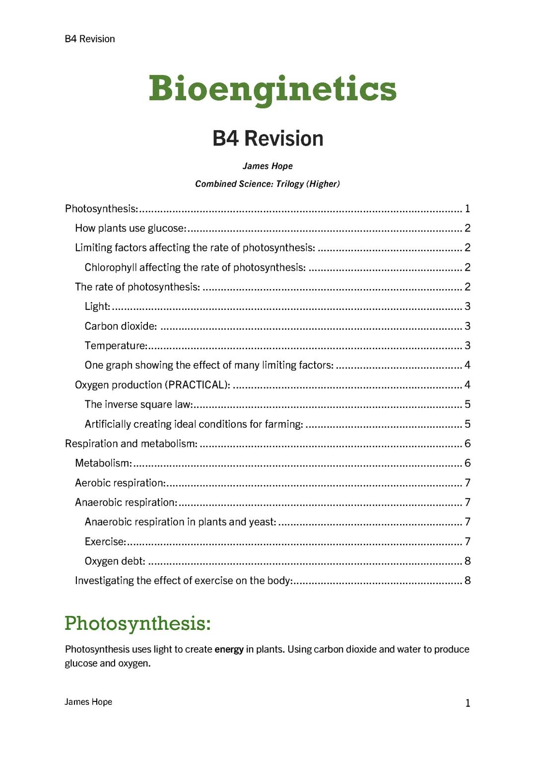 Combined Science Biology: B4- Bioenergetics