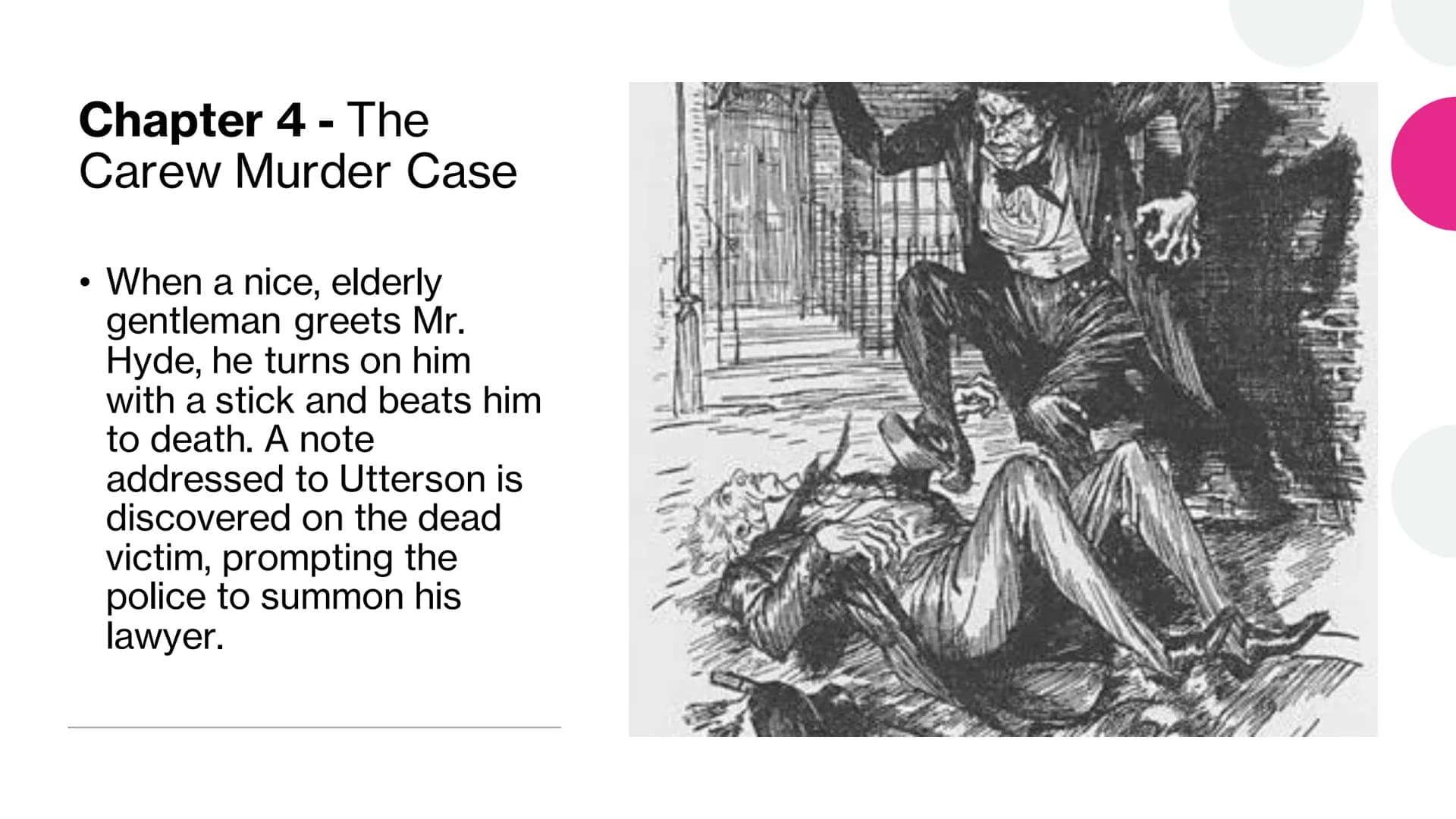 
<h2 id="chapter1storyofthedoor">Chapter 1 - "Story of the Door"</h2>
<p>In this chapter, Utterson and Enfield are taking a stroll on a Sund