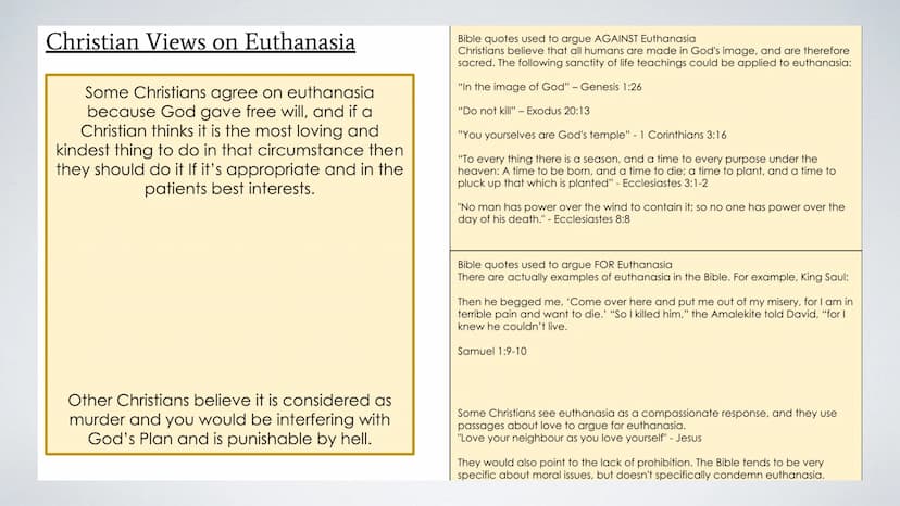Euthanasia
Theme B, RS AQA What is Euthanasia?
Euthanasia is the deliberate ending of life because of suffering, this could be due to an ill