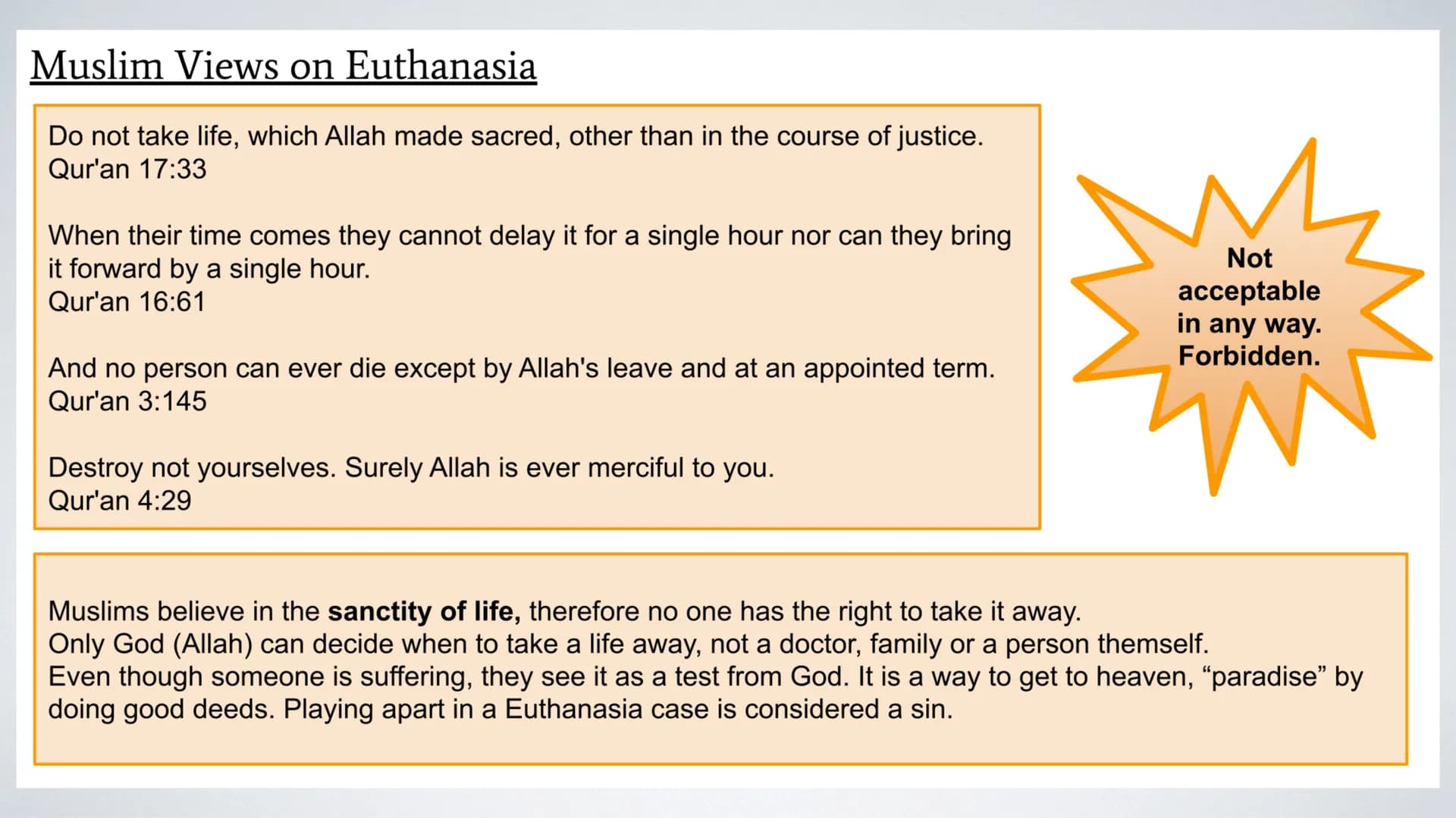Euthanasia
Theme B, RS AQA What is Euthanasia?
Euthanasia is the deliberate ending of life because of suffering, this could be due to an ill