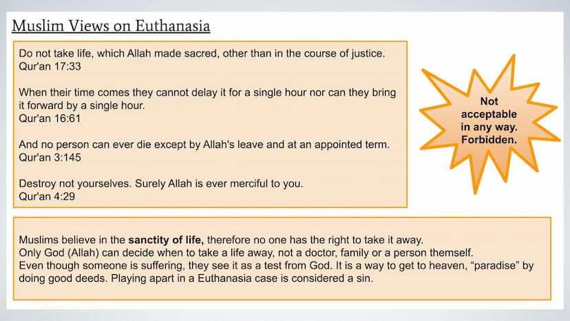 Euthanasia
Theme B, RS AQA What is Euthanasia?
Euthanasia is the deliberate ending of life because of suffering, this could be due to an ill