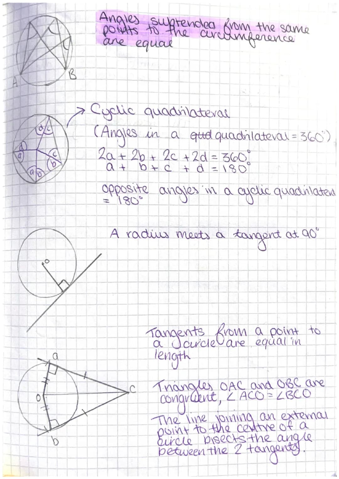 Circle Theorems/
A
For
AB is a diameter
find the value of oc
4COB = 60°
Angles in an equilateral thonie
are 60°
AOC is an isoceles thangle a