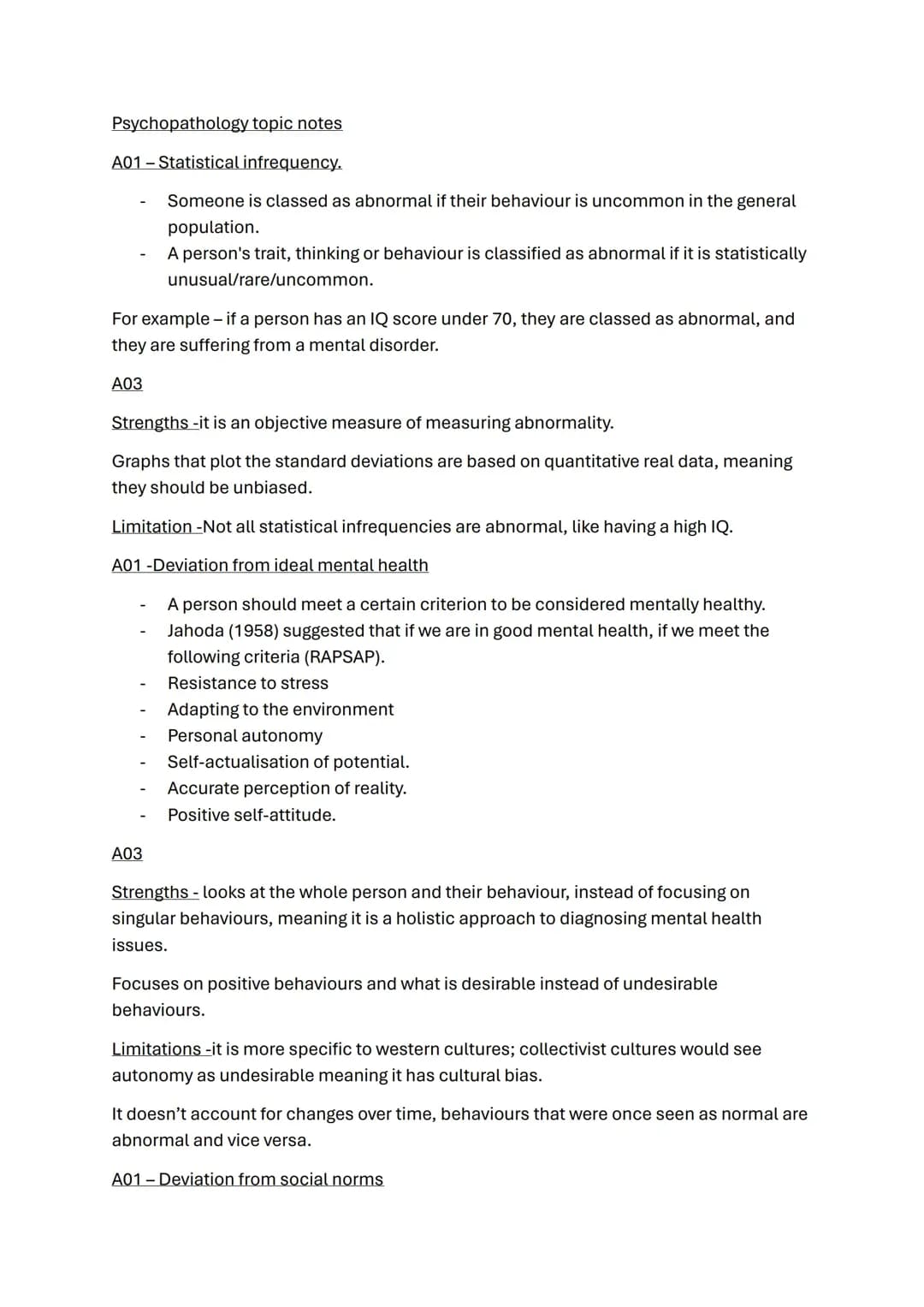 psychopathology topic notes 