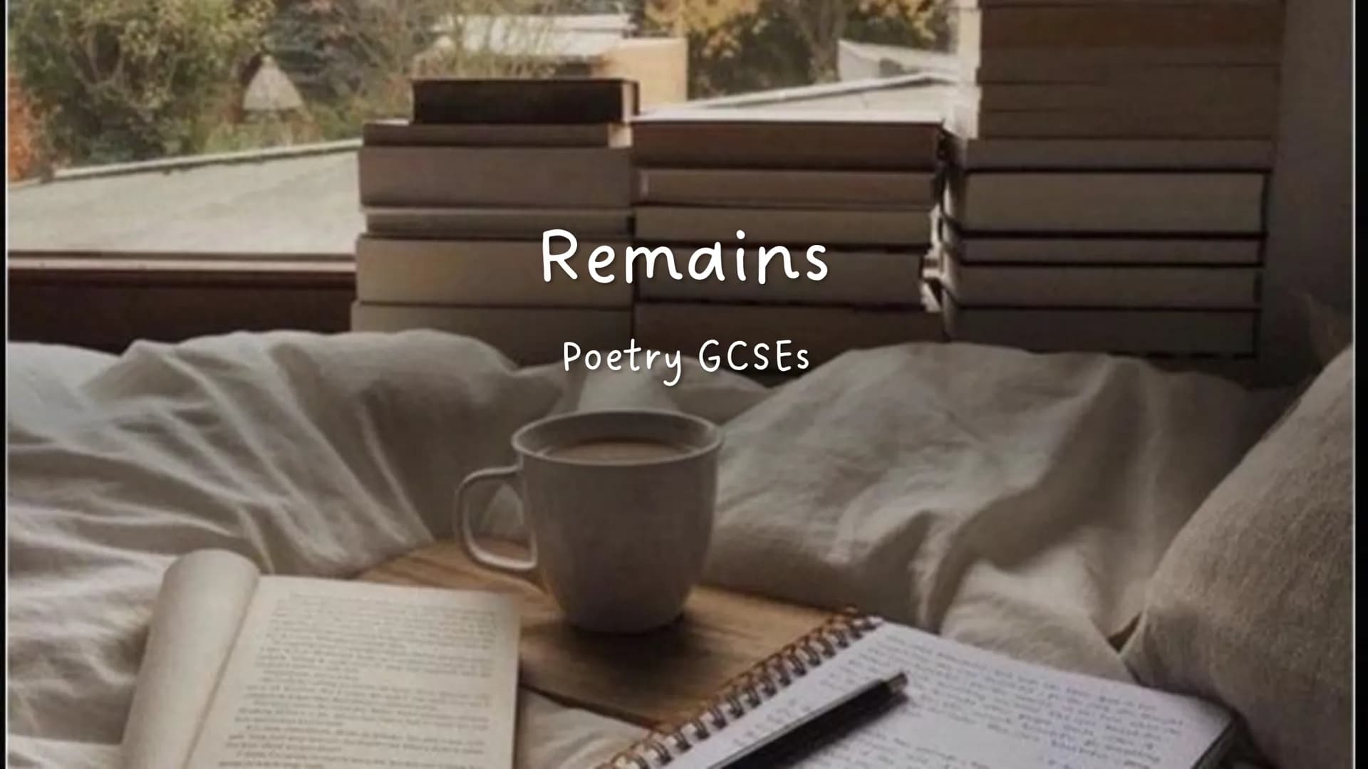 Remains
Poetry GCSEs Remains
In Simon Armitage's Remains, the speaker describes an occasion during war when he shot a looter.
Glossary: Loot