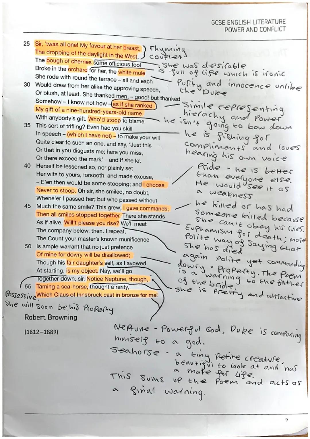 My Last Duchess
Ferrara

Possessive Pronoun
how many more did he, she is directly on it,
have? never to be moved or
Sold. She remains his.


