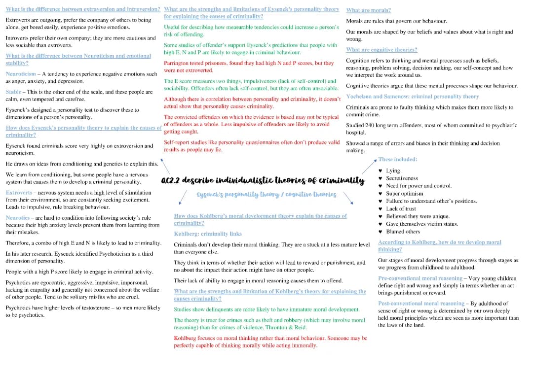 Eysenck's Personality Theory and Individualistic Theories of Criminality - Easy Notes