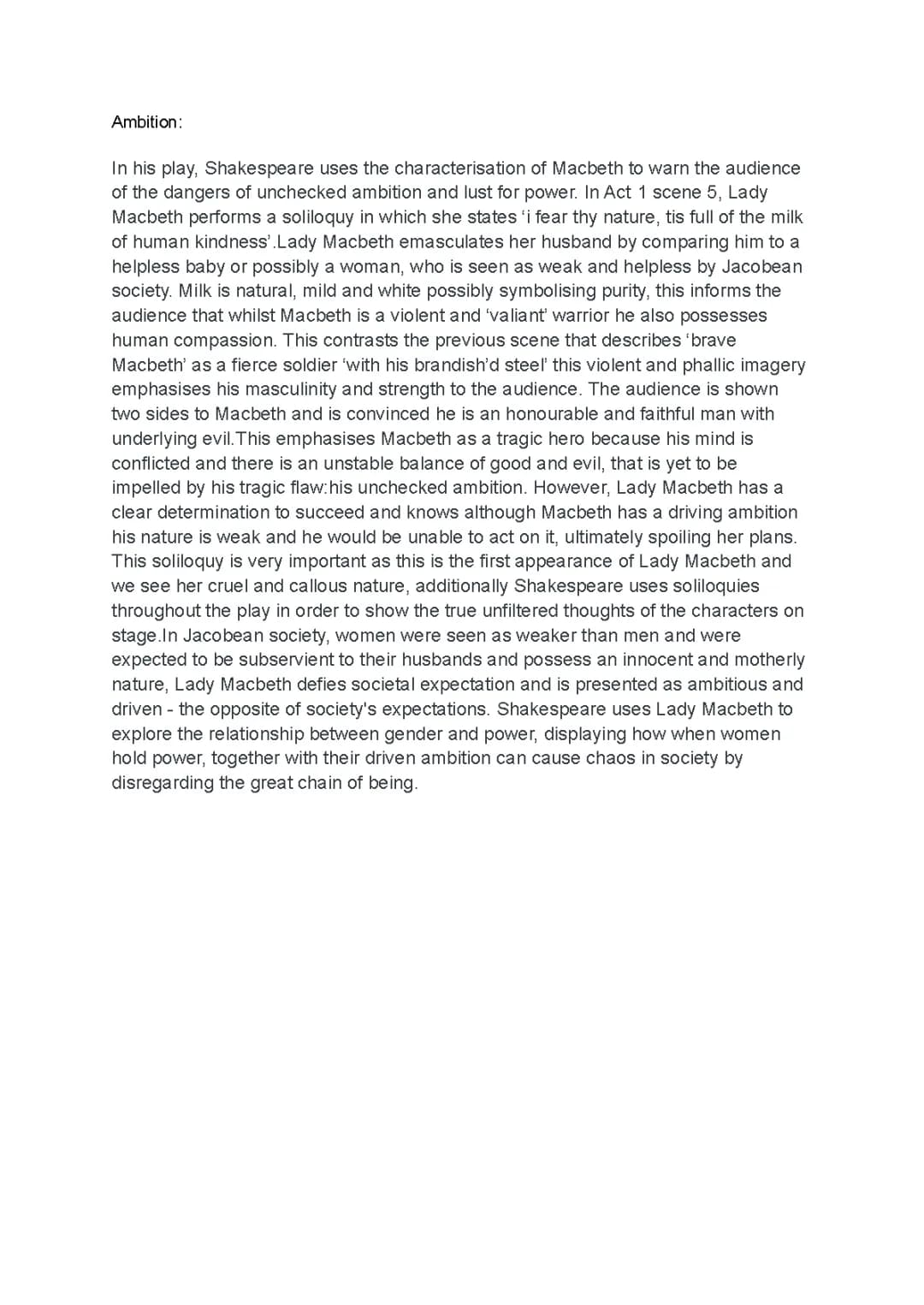 GCSE AQA English Lit: Macbeth Ambition First Paragraph example