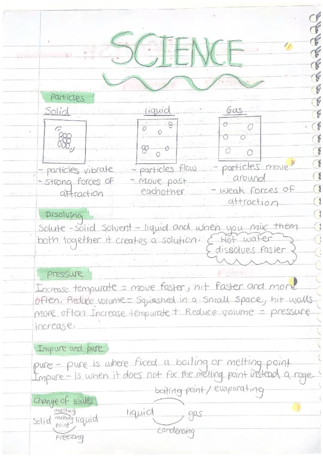 Particles
Solid
ņ
000,
SCIENCE
- particles vibrate
- strong forces of
attraction
liquid
0
Change of states
melting
Solid melting liquid
Free