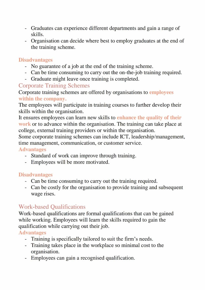 Training and Development
Methods of Training
There are different ways to train staff and each method has its own costs and
benefits. Differe