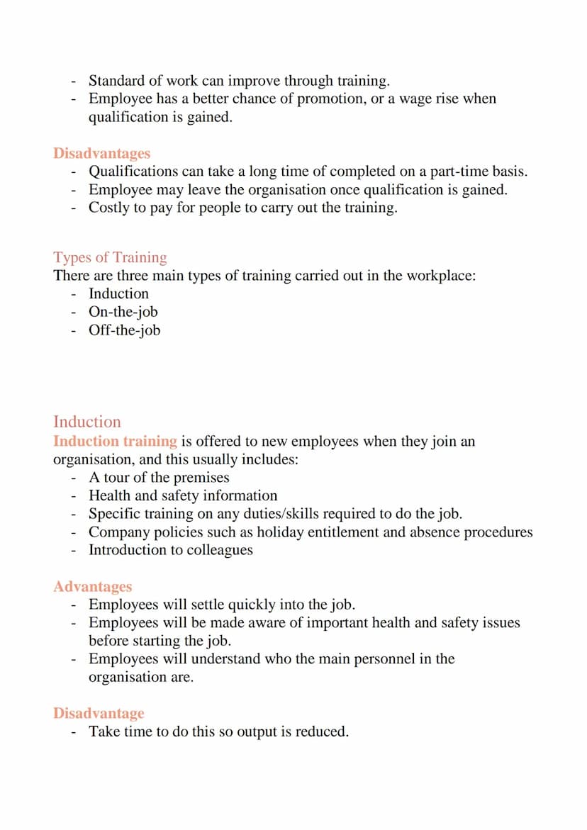 Training and Development
Methods of Training
There are different ways to train staff and each method has its own costs and
benefits. Differe