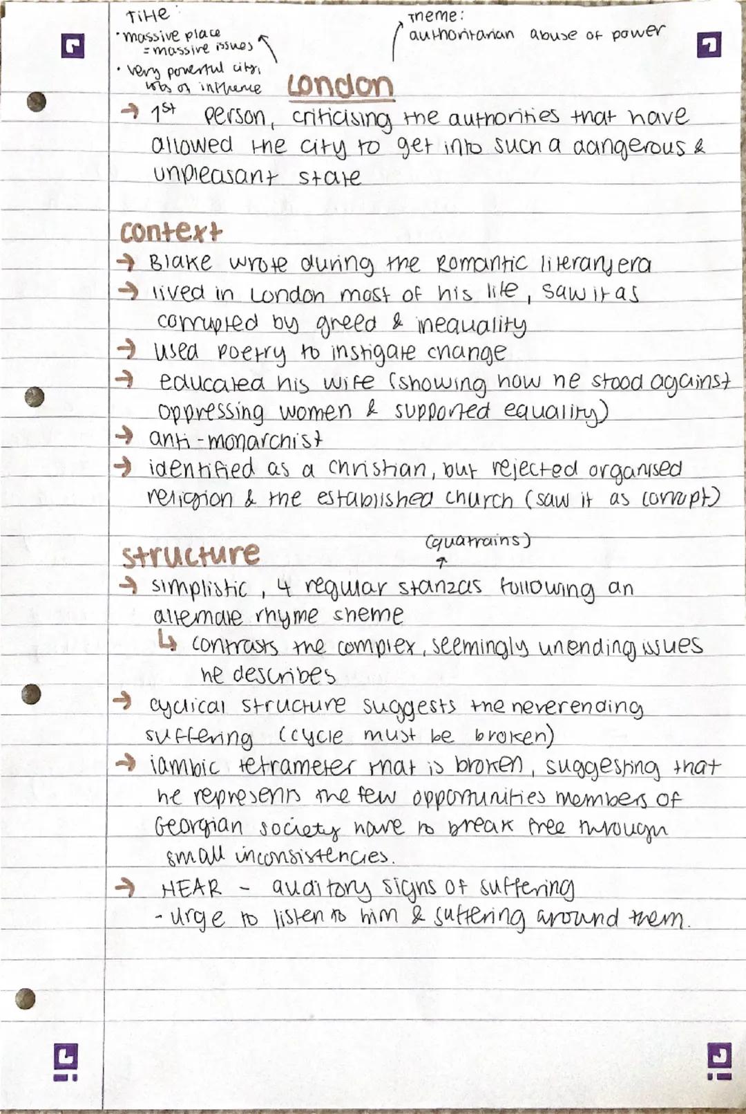 london william blake detailed revison notes - aqa english lit power and conflict