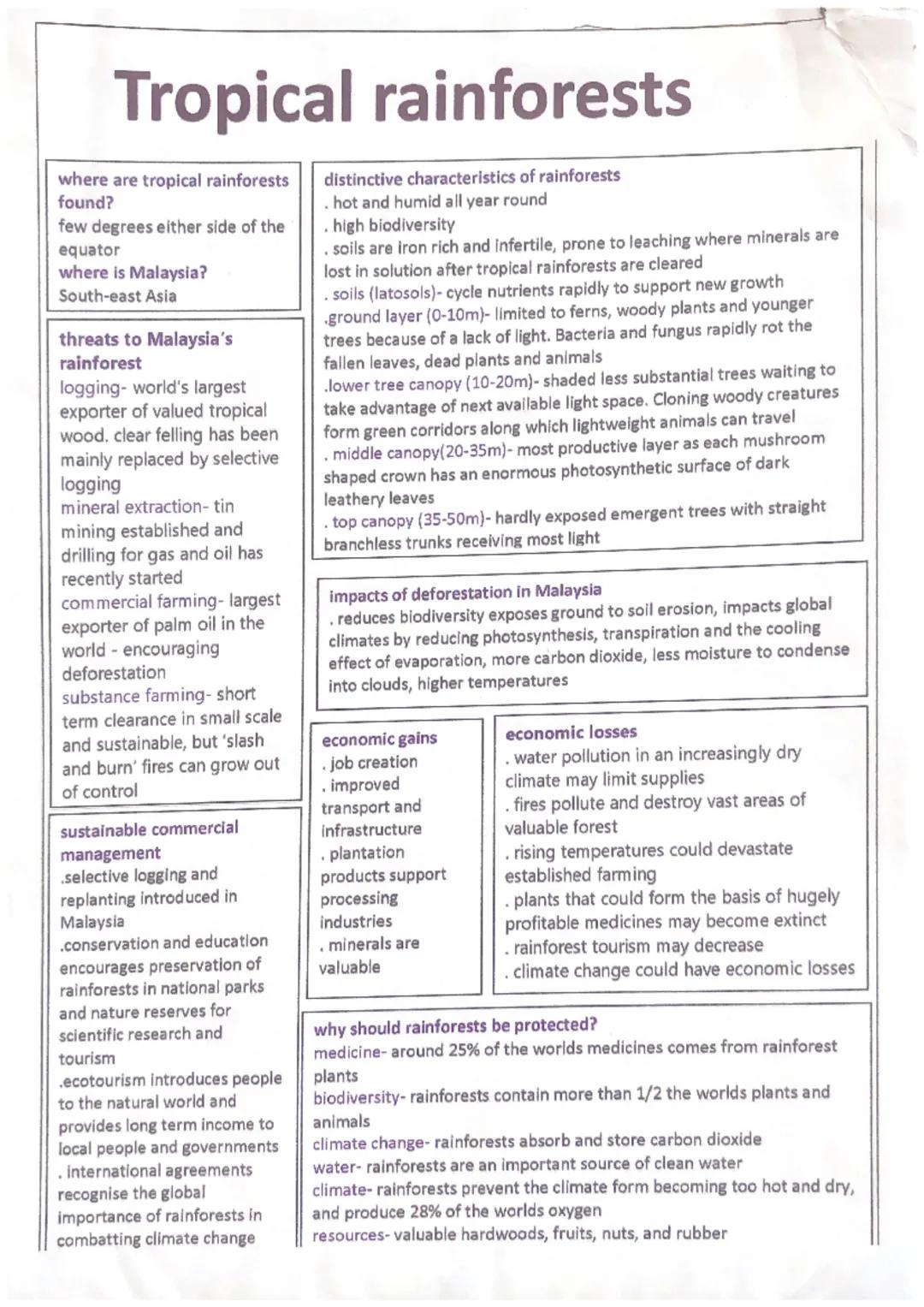 # Tropical rainforests

where are tropical rainforests
found?
few degrees either side of the
equator
where is Malaysia?
South-east Asia

thr