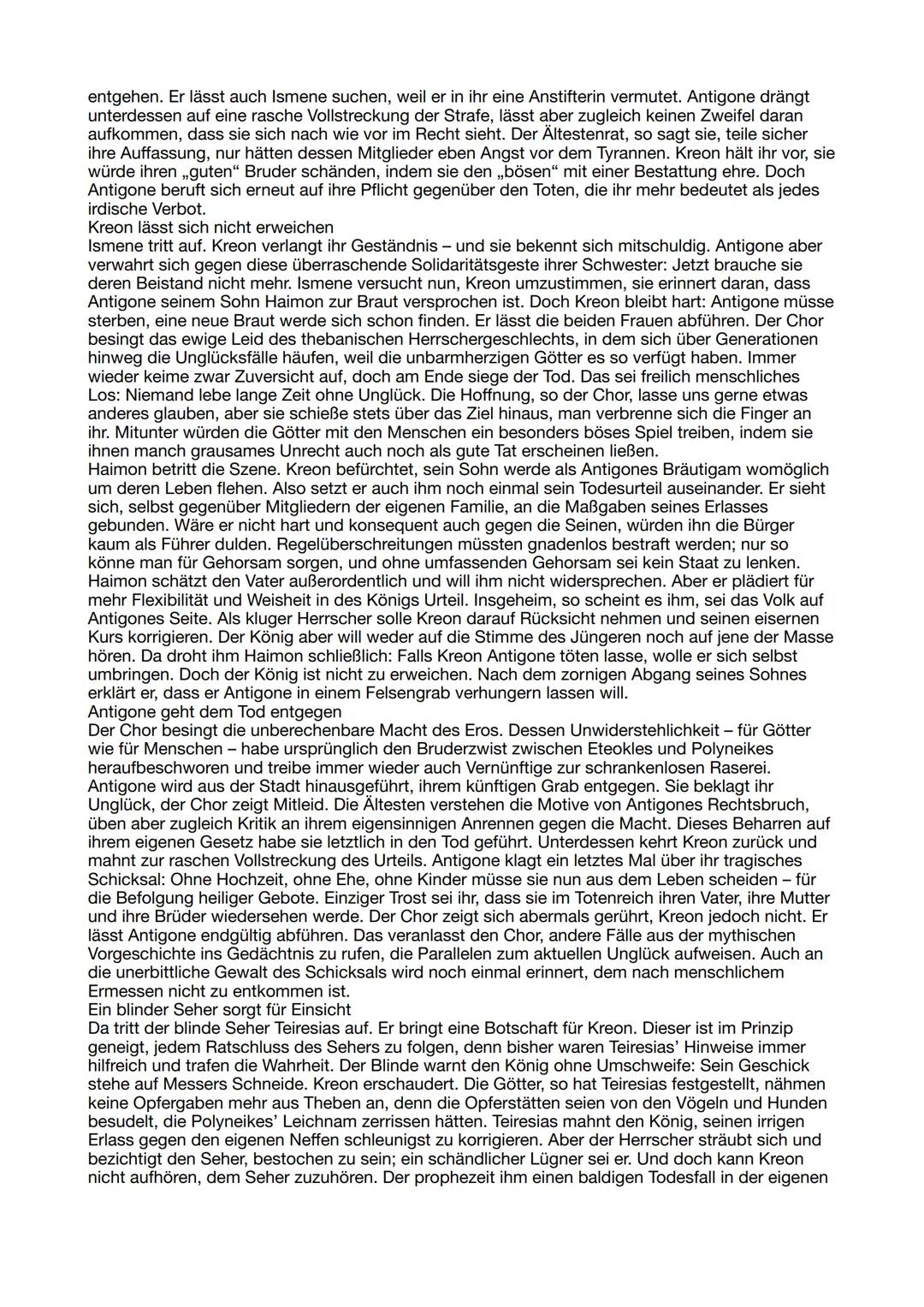 # Zusammenfassung Antigone

Antigone und ihre Schwester Ismene gehen aus dem Königspalast von Theben, um allein
miteinander zu sprechen. Sie