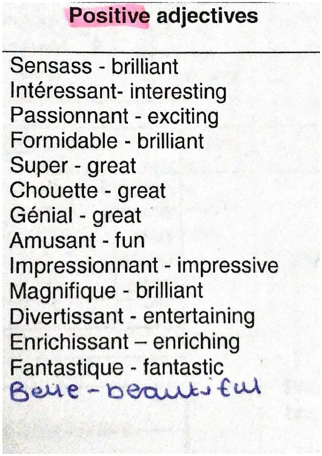 Positive and Negavtibw French Adjectives