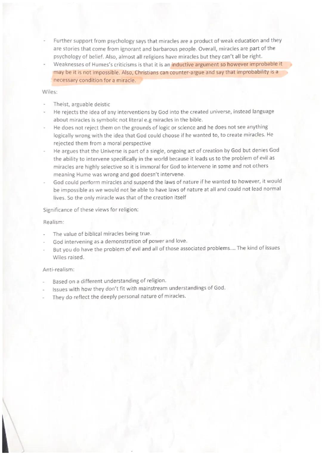 Miracles:
Realism:
is the view that we can have knowledge of objective reality.
regard miracles as objective (mind-independent) events that 