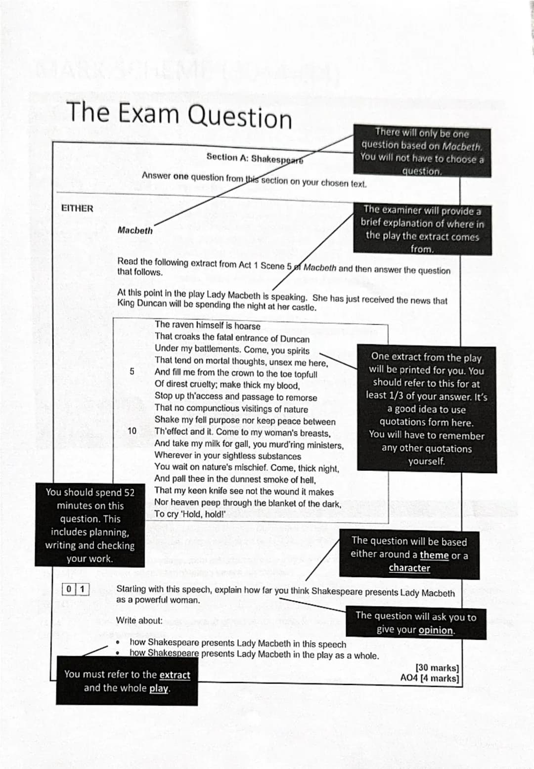 GCSE English Literature
•
•
Paper 1: Macbeth
Contents
How to revise
The exam question
• Mark scheme
•
How to answer the question
•
Example a