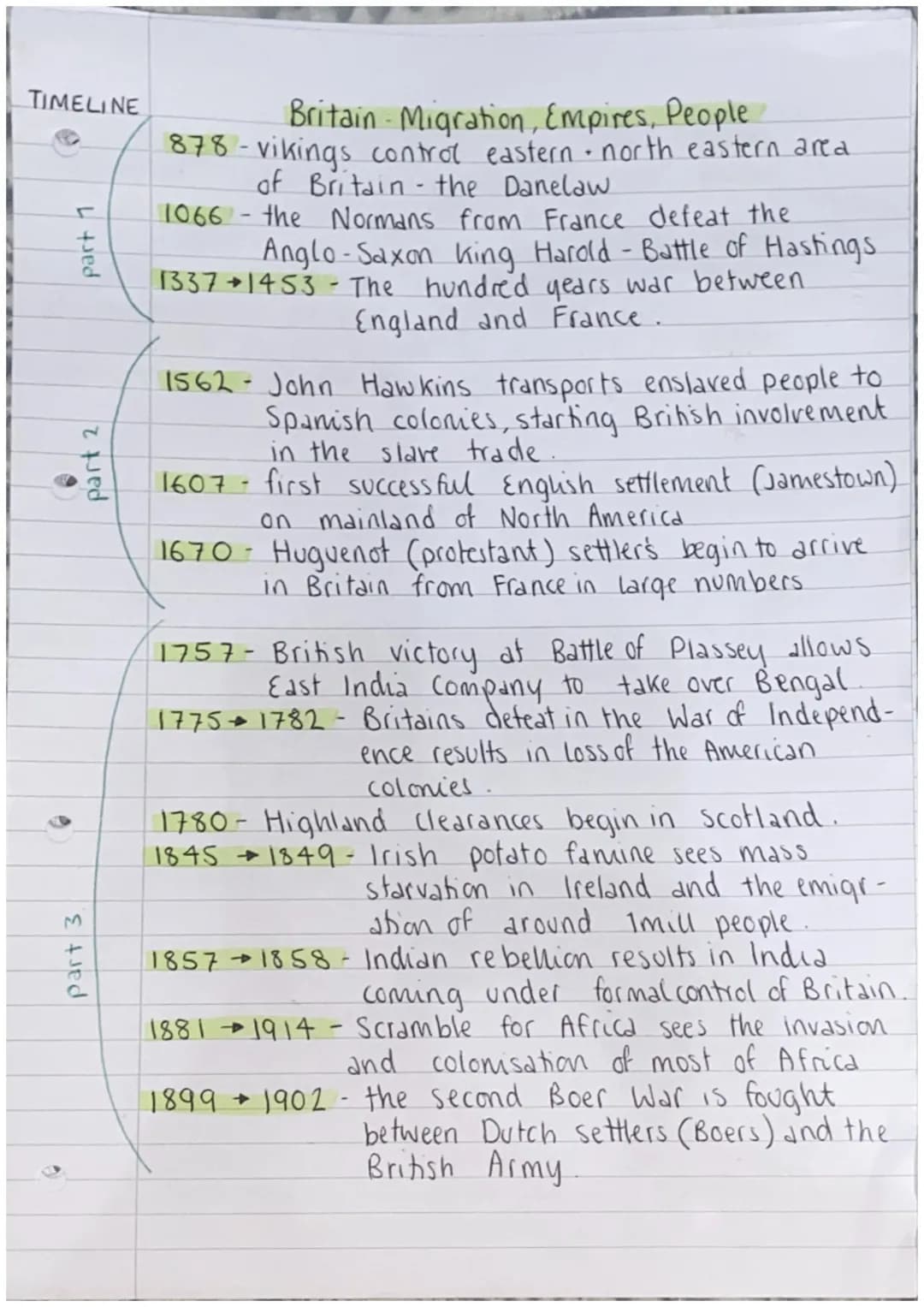 TIMELINE
part 2
part 1
+
Part 3
Britain Migration, Empires, People
878 - vikings control eastern • north eastern area
of Britain the Danelaw