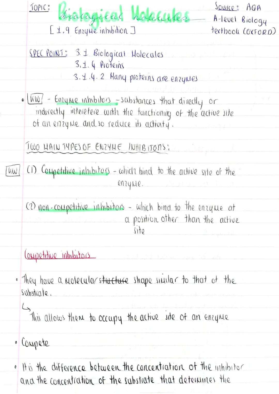 A level Biology: Enzyme Inhibition 