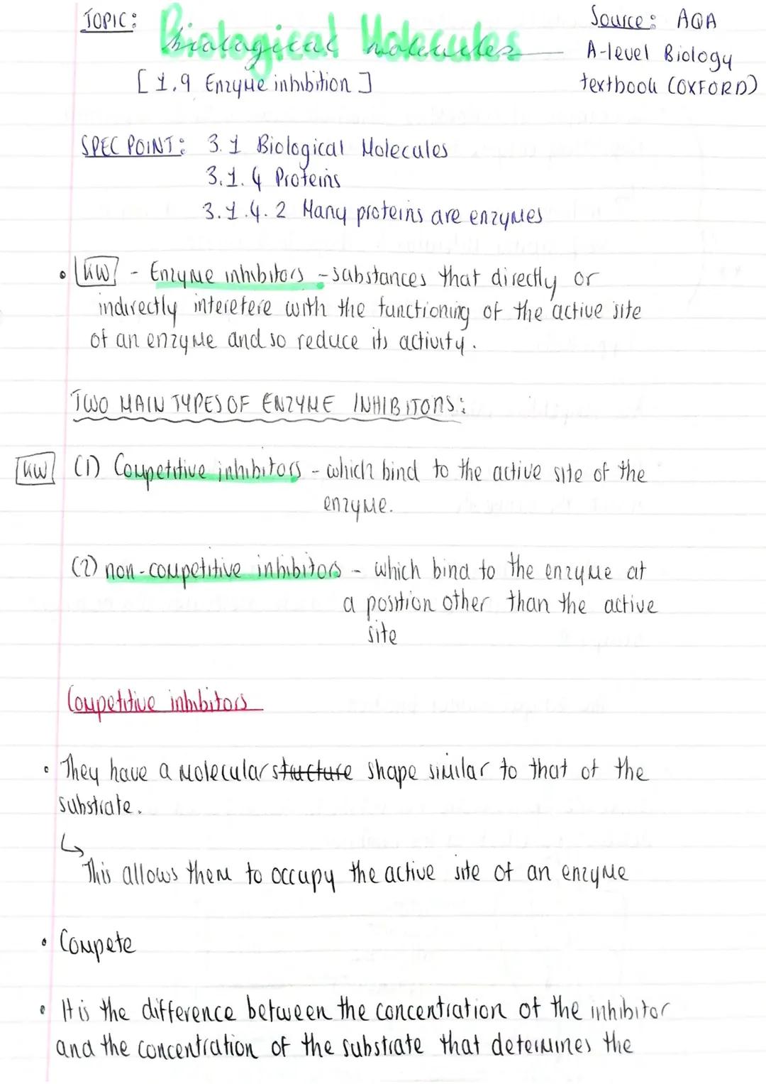 Bialagical Hokeukes
[ 1.9 Enzyme inhibition ]
TOPIC:
SPEC POINT:
6
3.1 Biological Molecules.
3.1.4 Proteins
3.4.4.2 Many proteins are enzyme