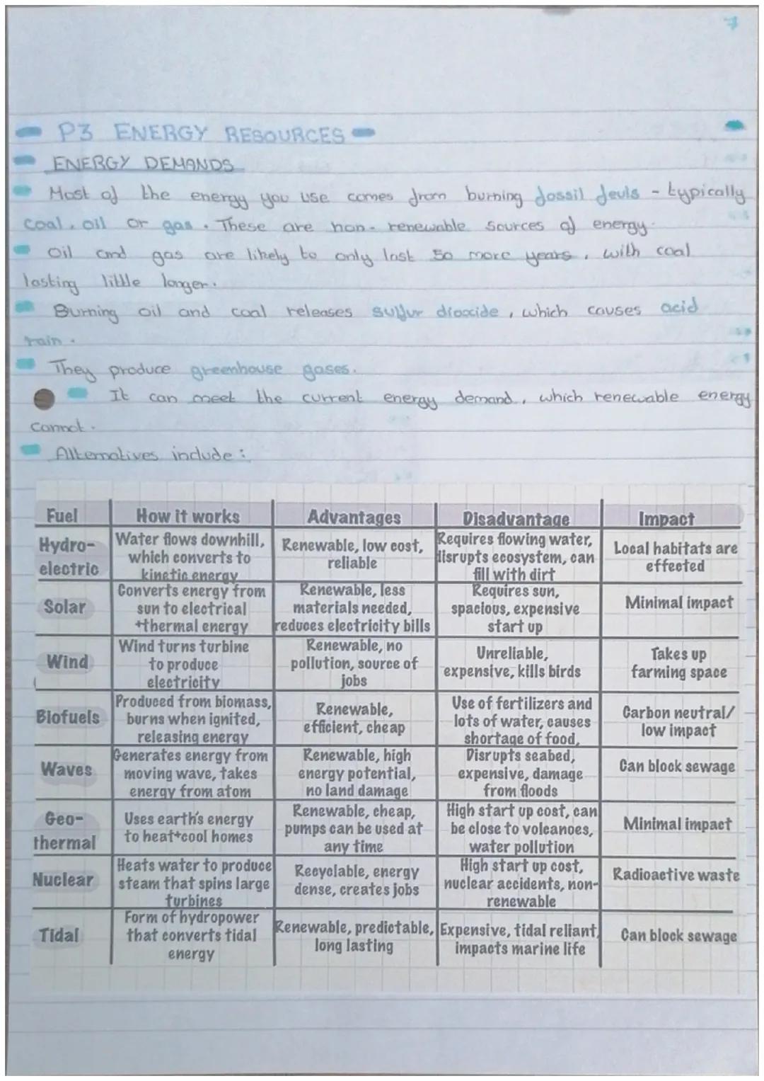 Energy Resources Revision - Physics P3 Key Notes