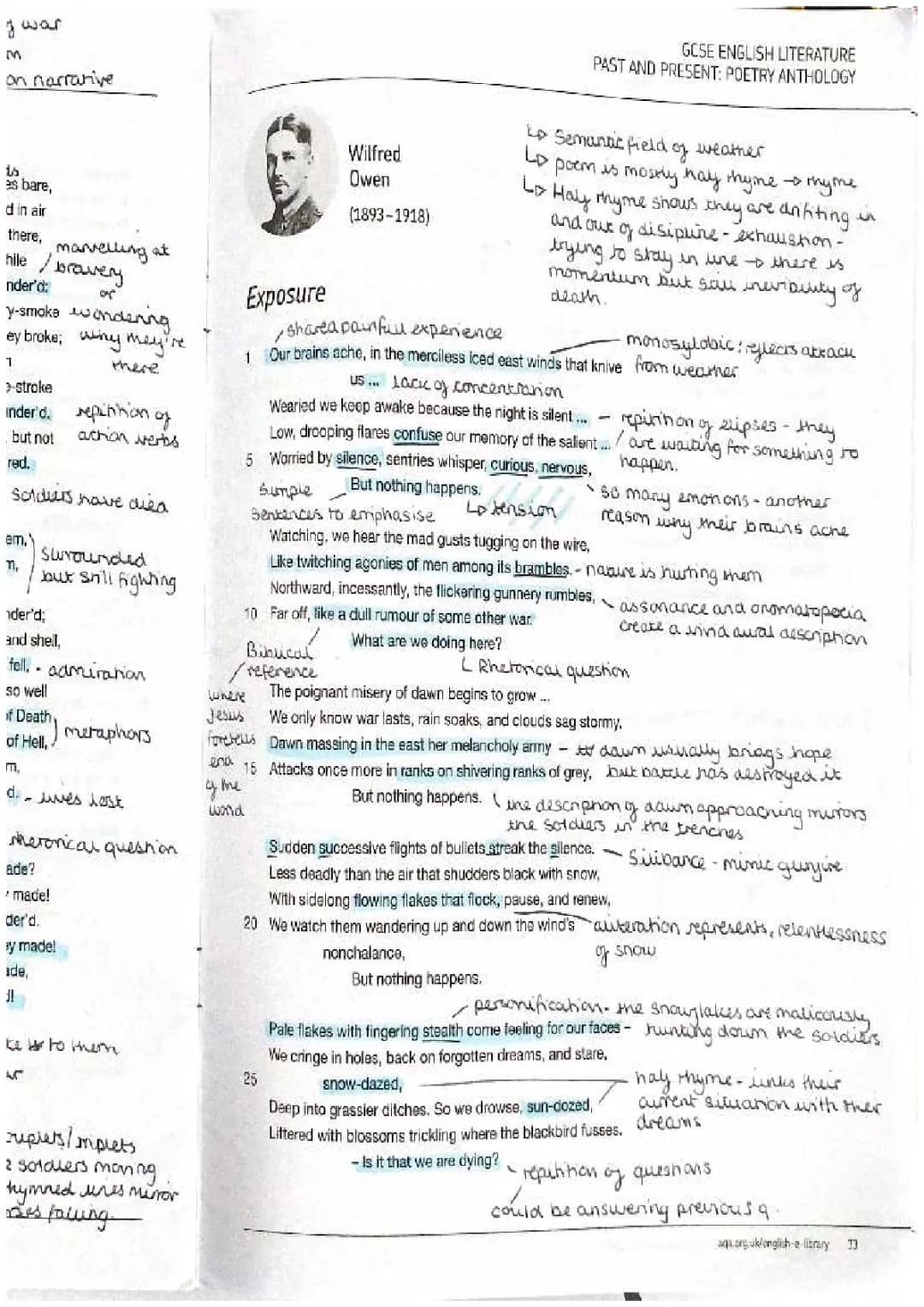 Exposure Poem - Wilfred Owen Analysis PDF and Key Quotes