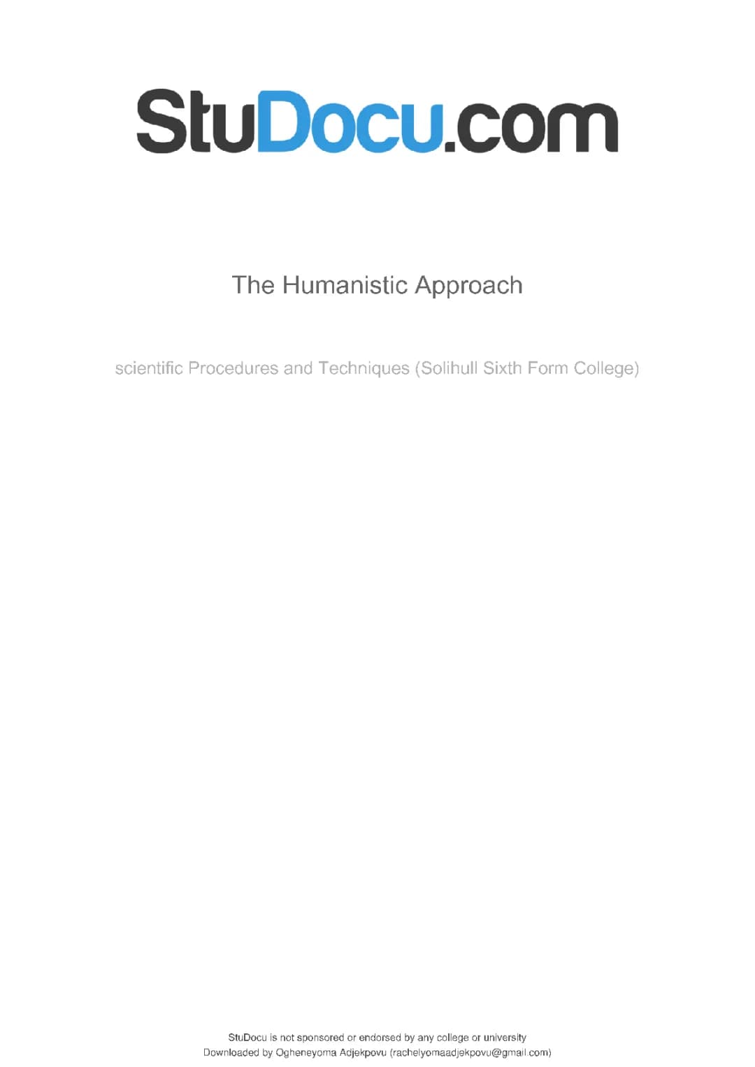 humanistic approach notes psychology 