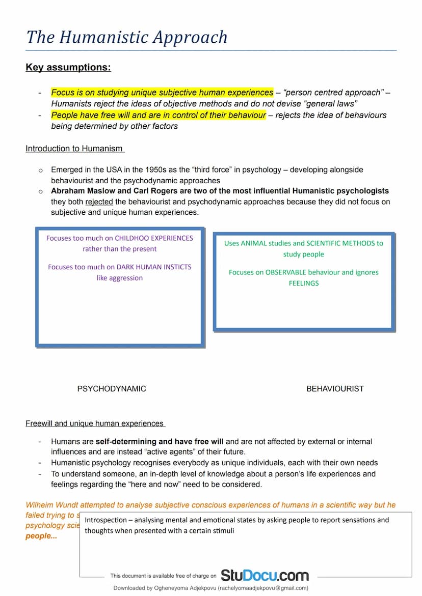 StuDocu.com
The Humanistic Approach
scientific Procedures and Techniques (Solihull Sixth Form College)
StuDocu is not sponsored or endorsed 