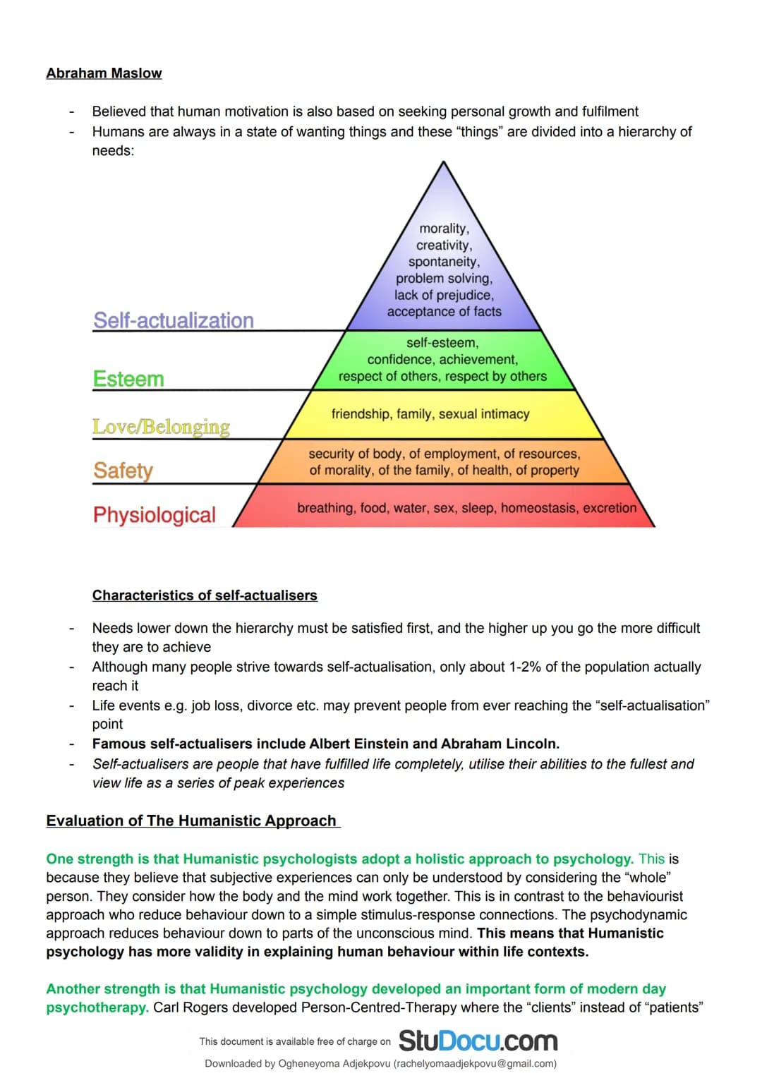 StuDocu.com
The Humanistic Approach
scientific Procedures and Techniques (Solihull Sixth Form College)
StuDocu is not sponsored or endorsed 