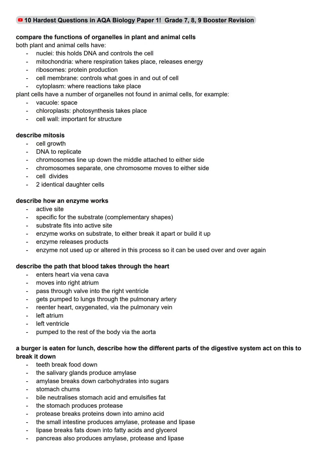 10 Hardest Questions in AQA Biology Paper 1! Grade 7, 8, 9 Booster Revision
compare the functions of organelles in plant and animal cells
bo