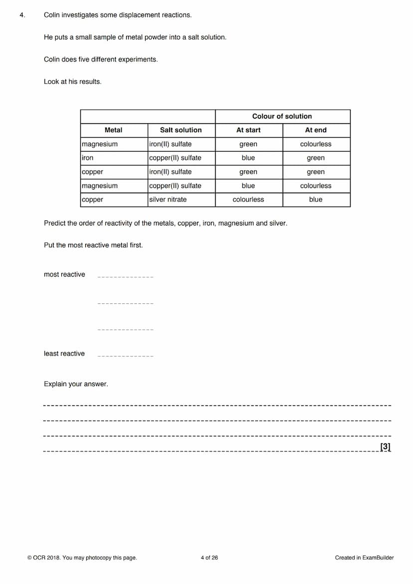 1.
Which statement is correct for a Group 1 element?
Answer all the questions.
A It dissolves in water to form a bleach.
B It is a non-metal