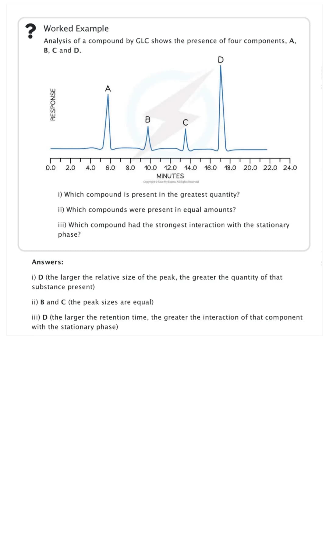 Chromatography
Separates mixtures
3 types
Components in mixture dissolve in fluid (mobile phase) flow through another material (stationary p