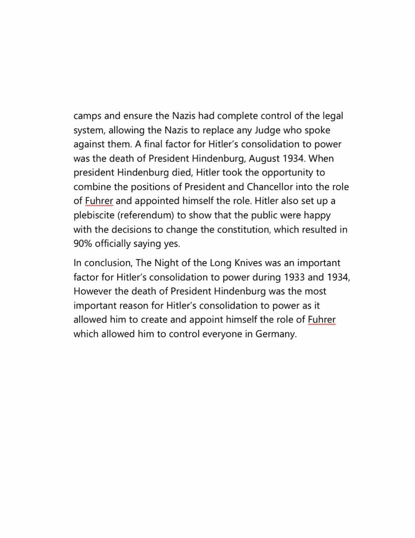 9 MARK SHORT ESSAY
How Important was the Night of the Long Knives for Hitlers
consolidation of power during 1933 and 1934? (9)
The Night of 