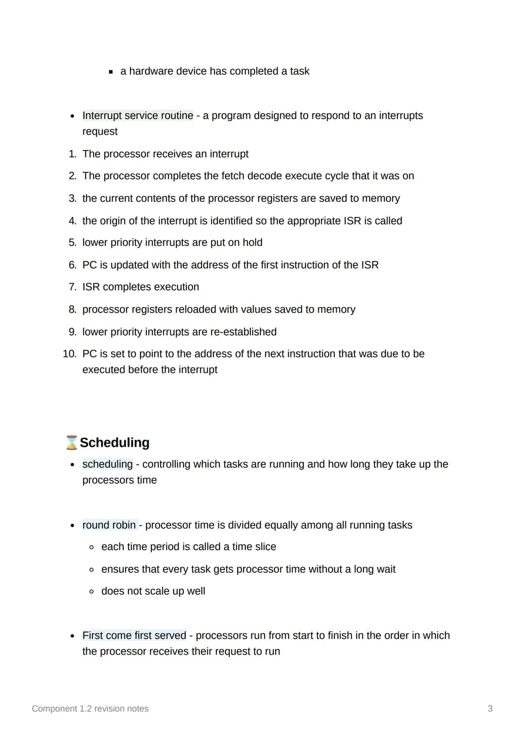 Component 1.2 revision notes
Role of the operating system
• The OS is software that controls the computer's hardware and software
resources
