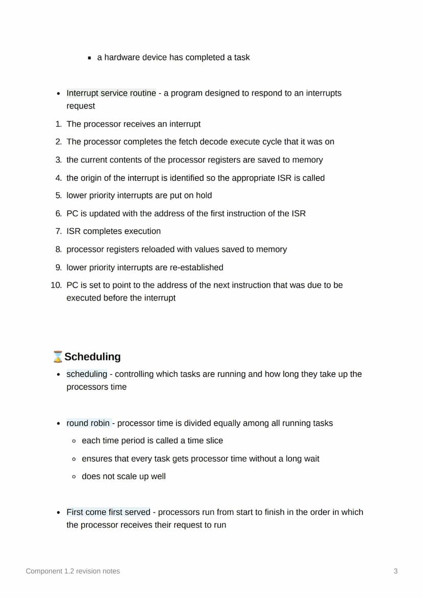 Component 1.2 revision notes
Role of the operating system
• The OS is software that controls the computer's hardware and software
resources

