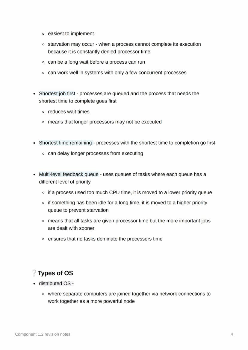 Component 1.2 revision notes
Role of the operating system
• The OS is software that controls the computer's hardware and software
resources
