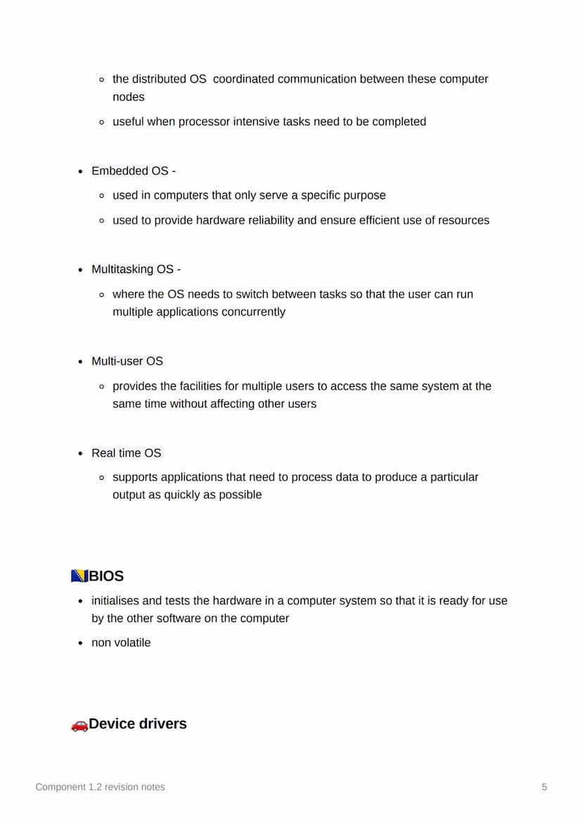 Component 1.2 revision notes
Role of the operating system
• The OS is software that controls the computer's hardware and software
resources
