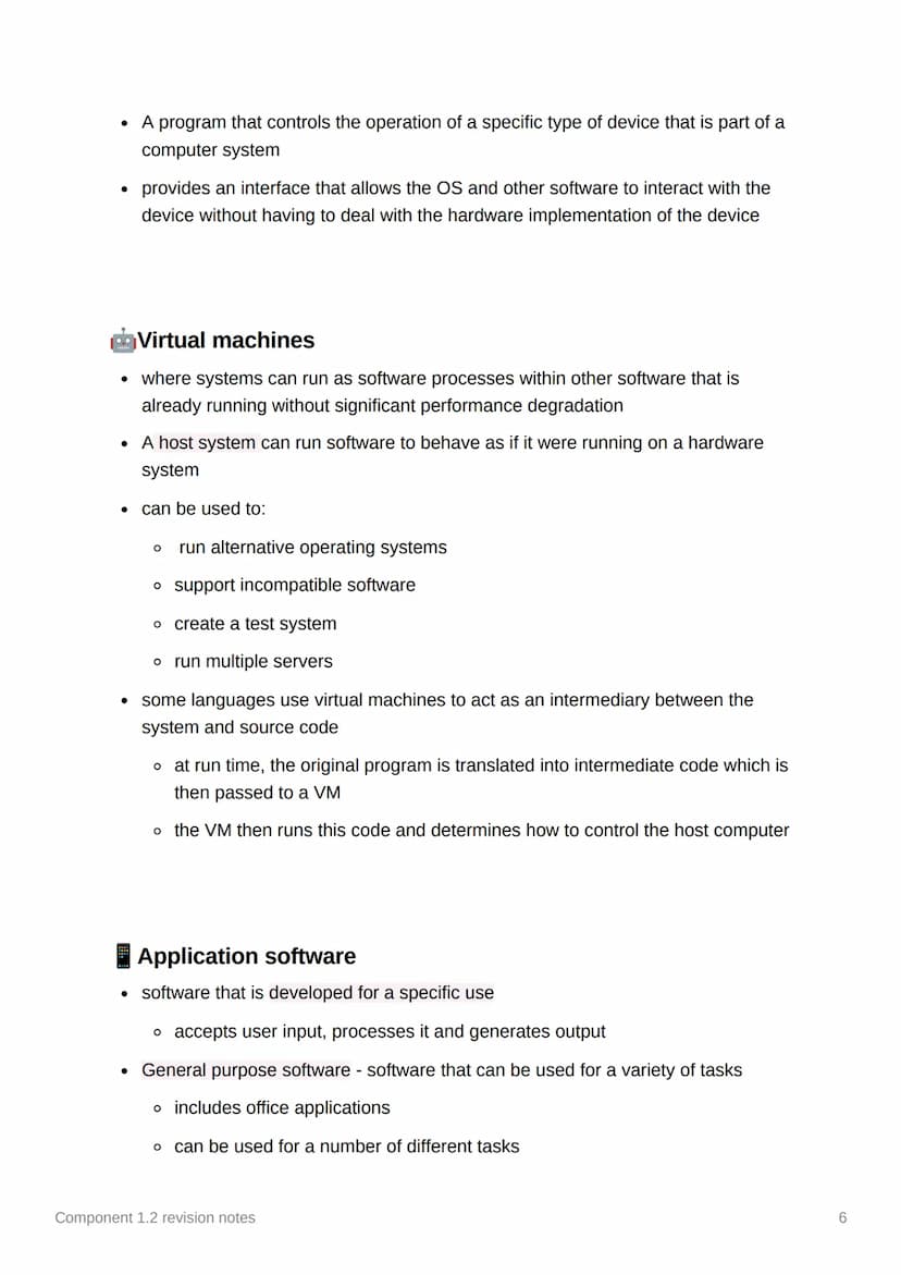 Component 1.2 revision notes
Role of the operating system
• The OS is software that controls the computer's hardware and software
resources
