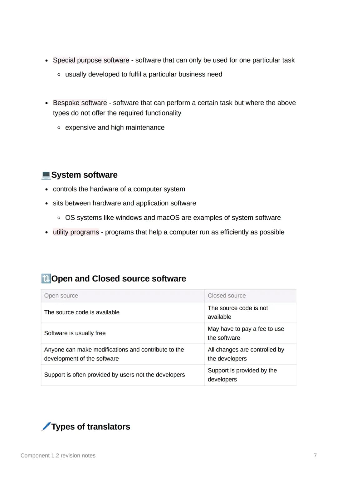 Component 1.2 revision notes
Role of the operating system
• The OS is software that controls the computer's hardware and software
resources
