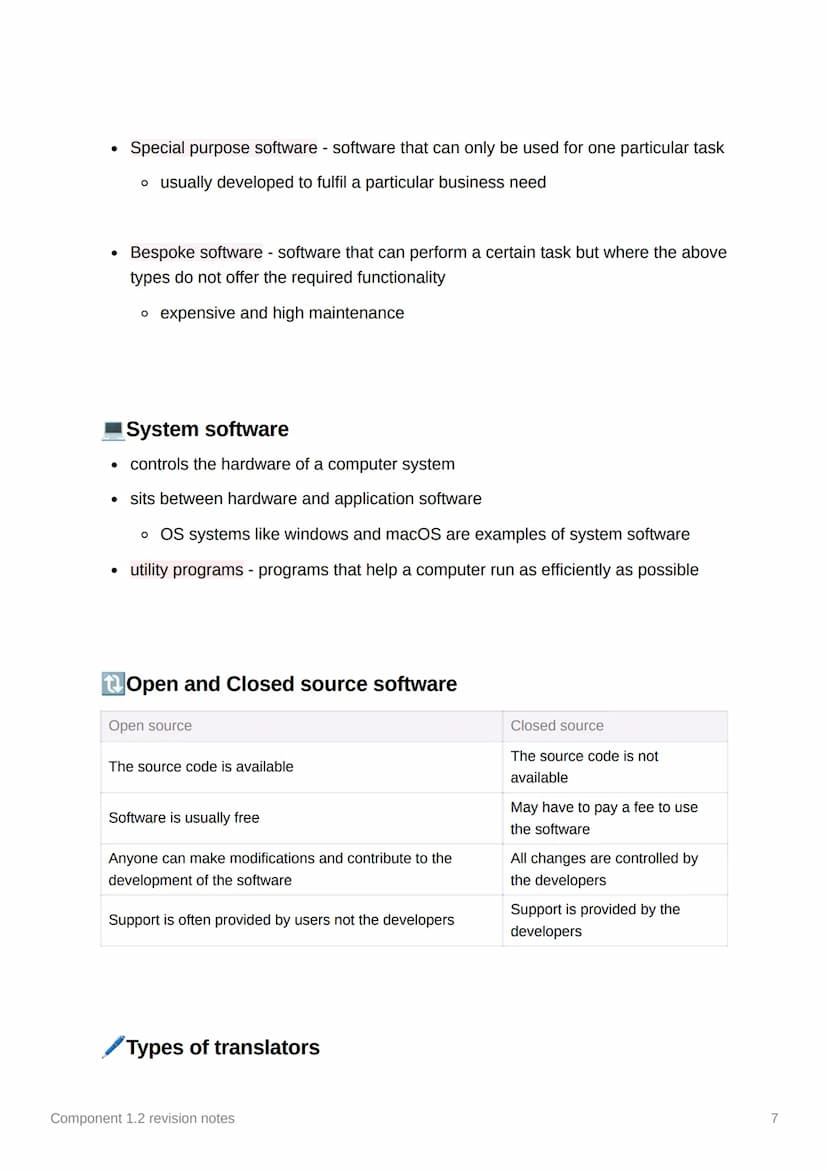 Component 1.2 revision notes
Role of the operating system
• The OS is software that controls the computer's hardware and software
resources
