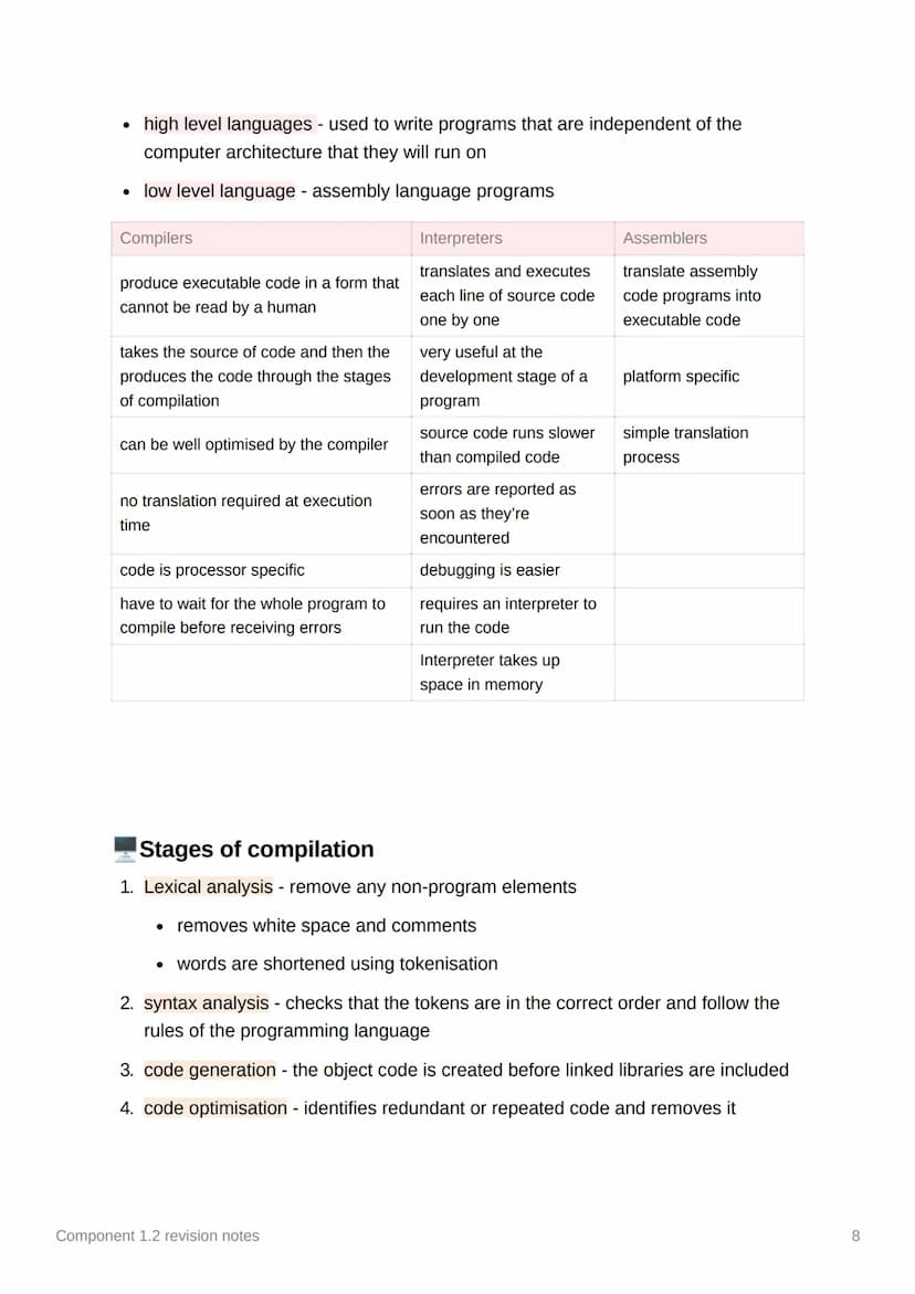 Component 1.2 revision notes
Role of the operating system
• The OS is software that controls the computer's hardware and software
resources
