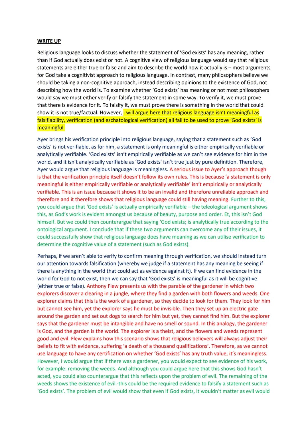 Is religious language meaningful?
[25 Marks]
PLAN
Intro: define verify/falsify
LoA: Religious language isn't meaningful as falsifiability, v