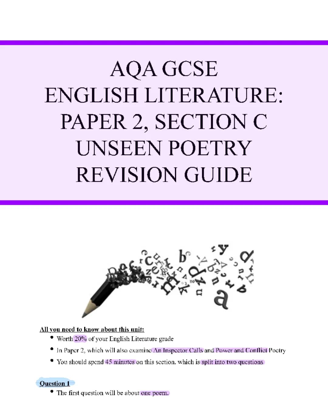 AQA GCSE English Literature Unseen Poetry Revision Guide PDF 2021: Free Example Answers and Tips